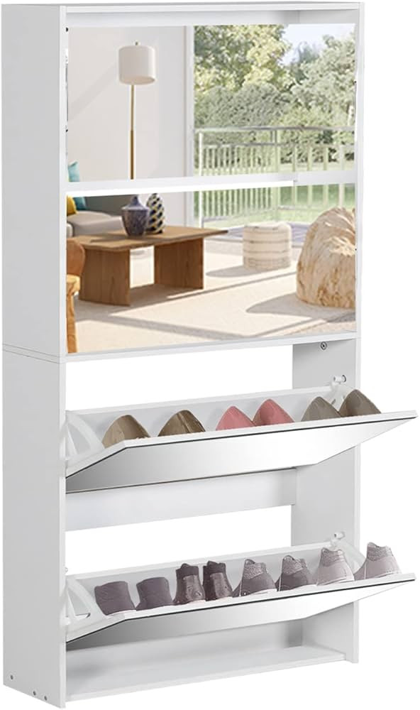 AODAILIHB Shoe Cabinet for Entryway Slim, Narrow Freestanding Shoe Rack with 4 Flip Drawers&Mirro... | Amazon (US)