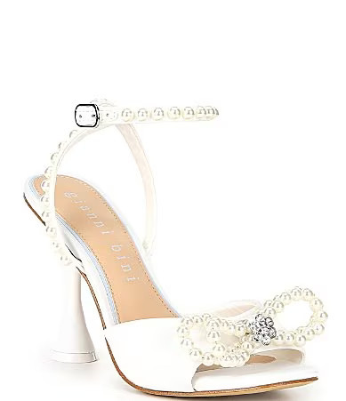 Gianni Bini Bridal Collection Haydn Two Satin Pearl Bow Ankle Strap Dress Sandals - 9.5 | Dillard's