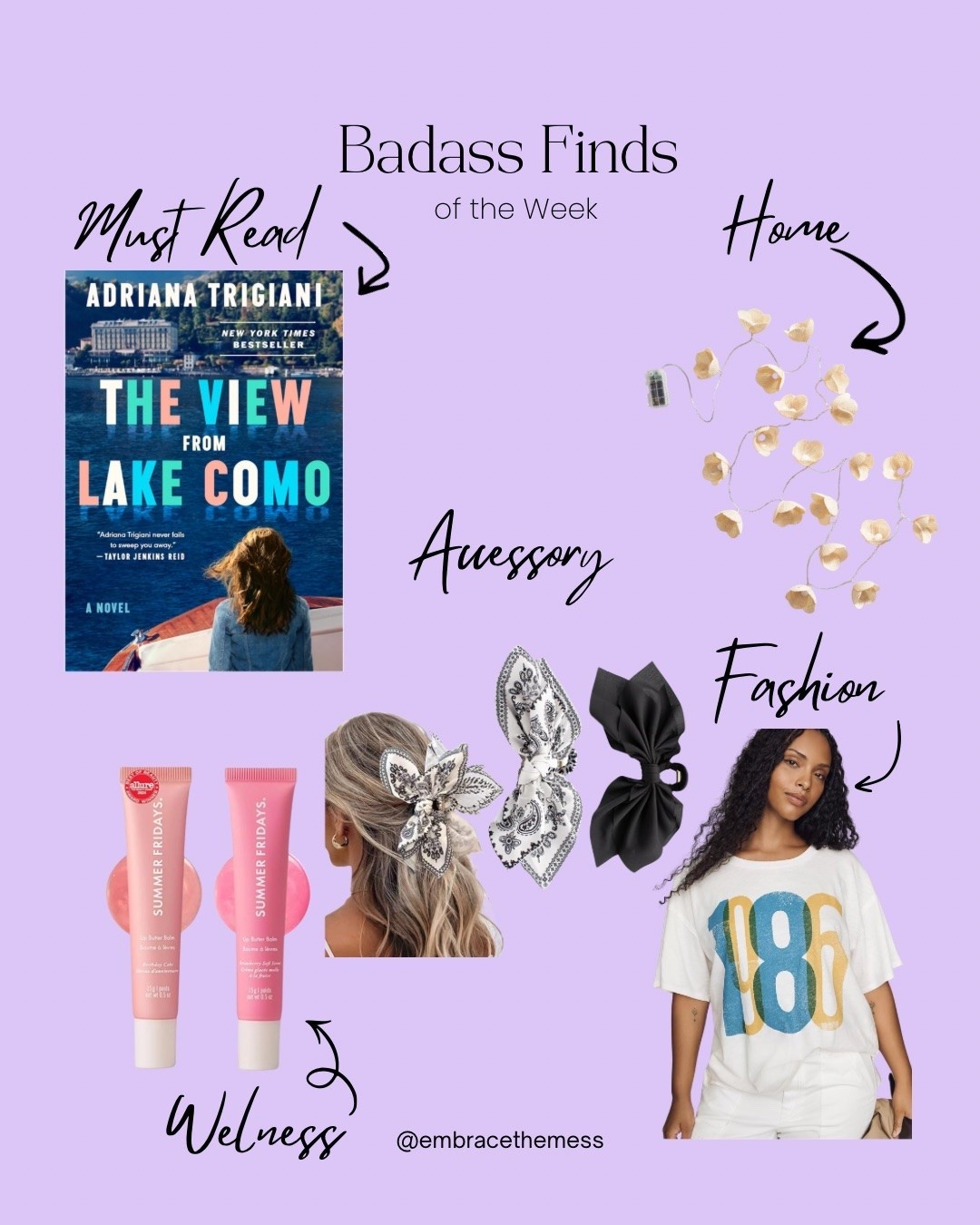 This week’s Badass Finds: a dreamy summer read, the cutest hair bows, Summer Fridays lip butter, fairy lights for cozy nights, and the perfect vintage-inspired graphic tee. Everything I’m loving this week. 💕

#LTKdayinmylife #LTKselfcare #LTKgrwm