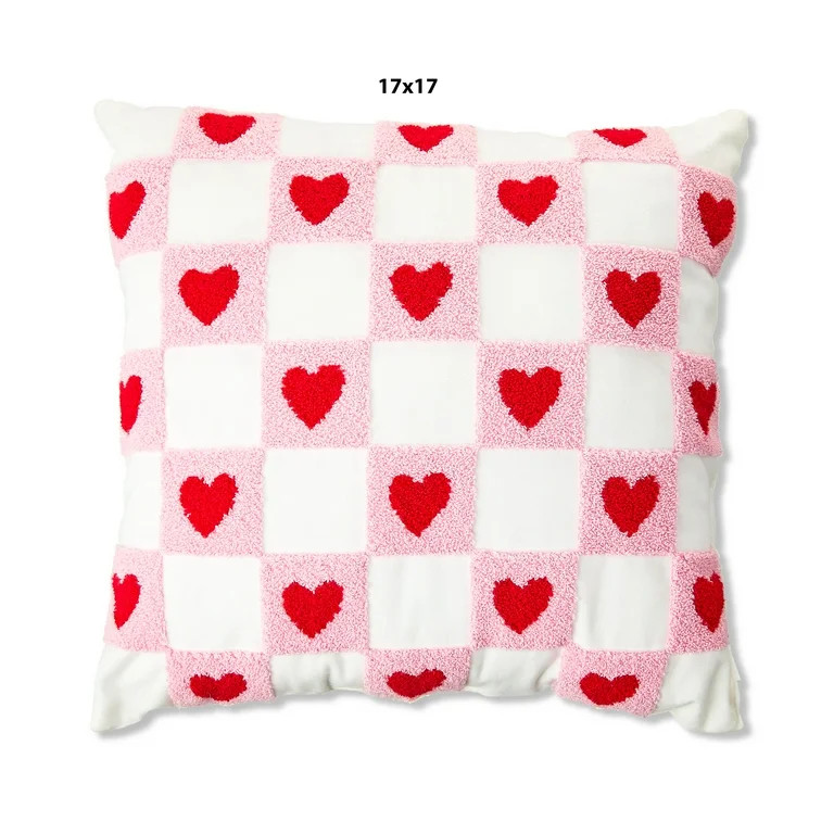 Valentine's Day Red, White & Pink Checkered Heart Decorative Throw Pillow, 17", by Way To Celebra... | Walmart (US)