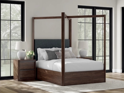 Kendamor Queen Canopy Bed, Dark Brown | Ashley Homestore
