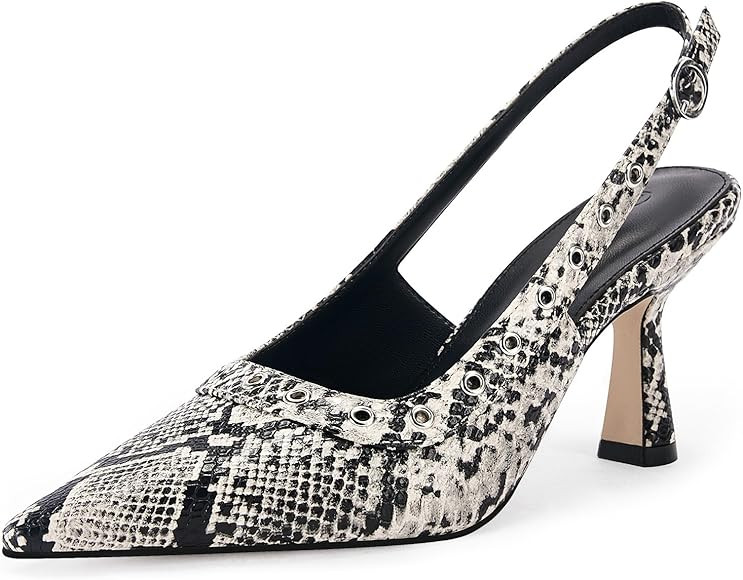 Coutgo Womens Slingback Kitten Heels Studded Closed Pointed Toe Slip On Leather Pumps Work Dress ... | Amazon (US)