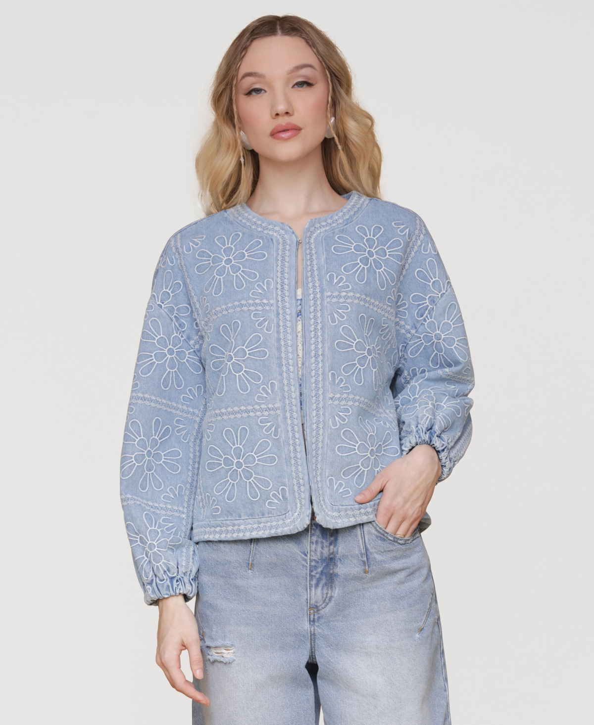 Avec Les Filles Women's Floral Embroidered Barn Jacket - Light Vintage Wash | Macy's