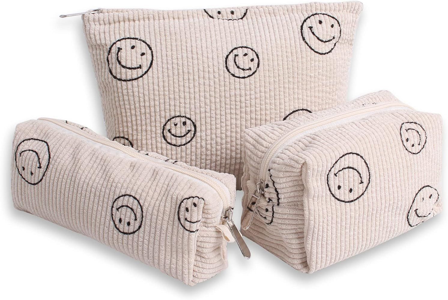 Gardsell 3Pcs Smile Corduroy Cosmetic Bag Makeup Bag Aesthetic Preppy Makeup Bags for Women Girls... | Amazon (US)