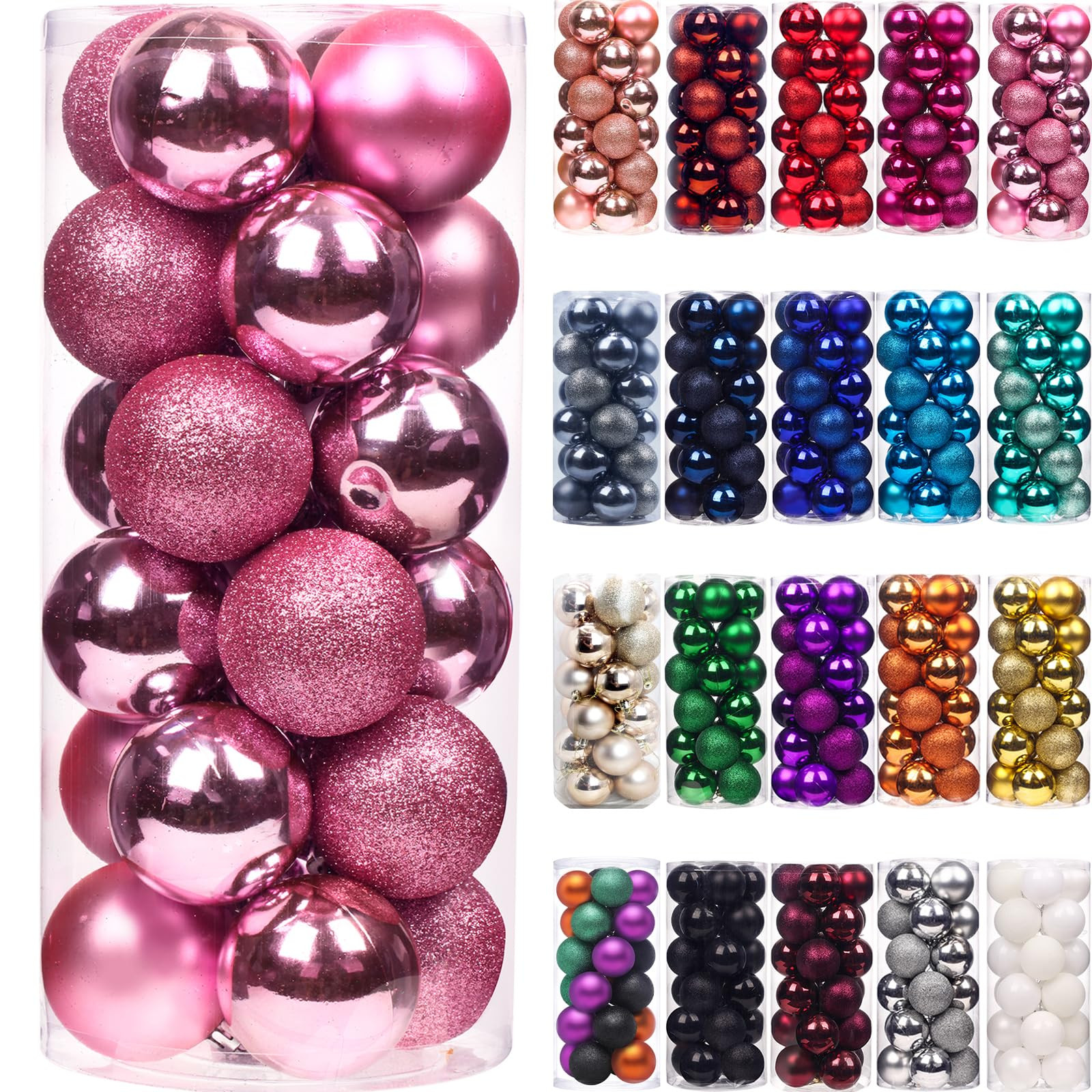 Emopeak 24Pcs Mini Pink Christmas Ornaments for Xmas Tree - 1.2 Inch Christmas Balls Small Shatte... | Amazon (US)
