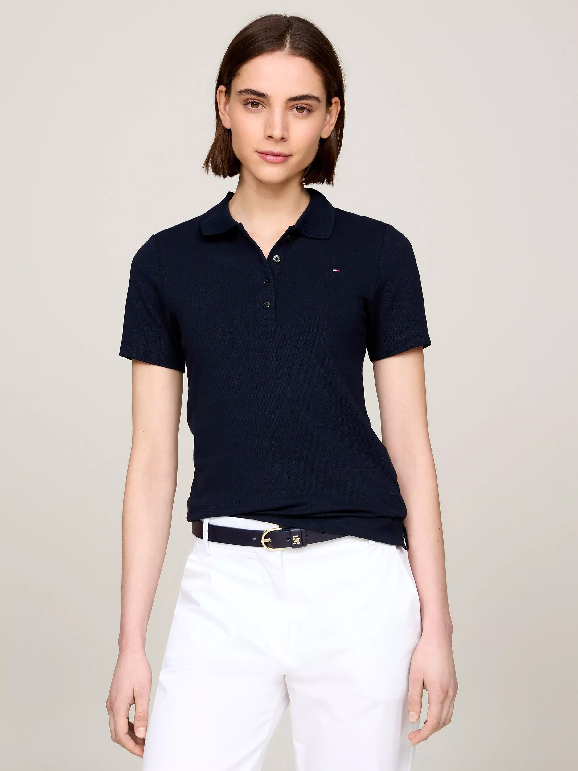 Tommy HilfigerSlim Fit Pique Polo Shirt, Desert Sky | John Lewis (UK)