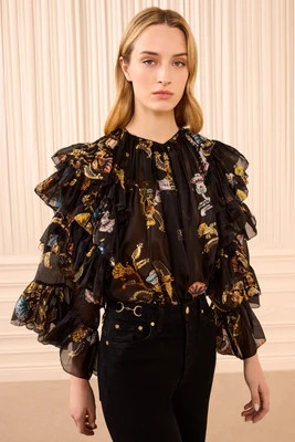 Elice Ruffled Silk Blouse - Raven | Ulla Johnson