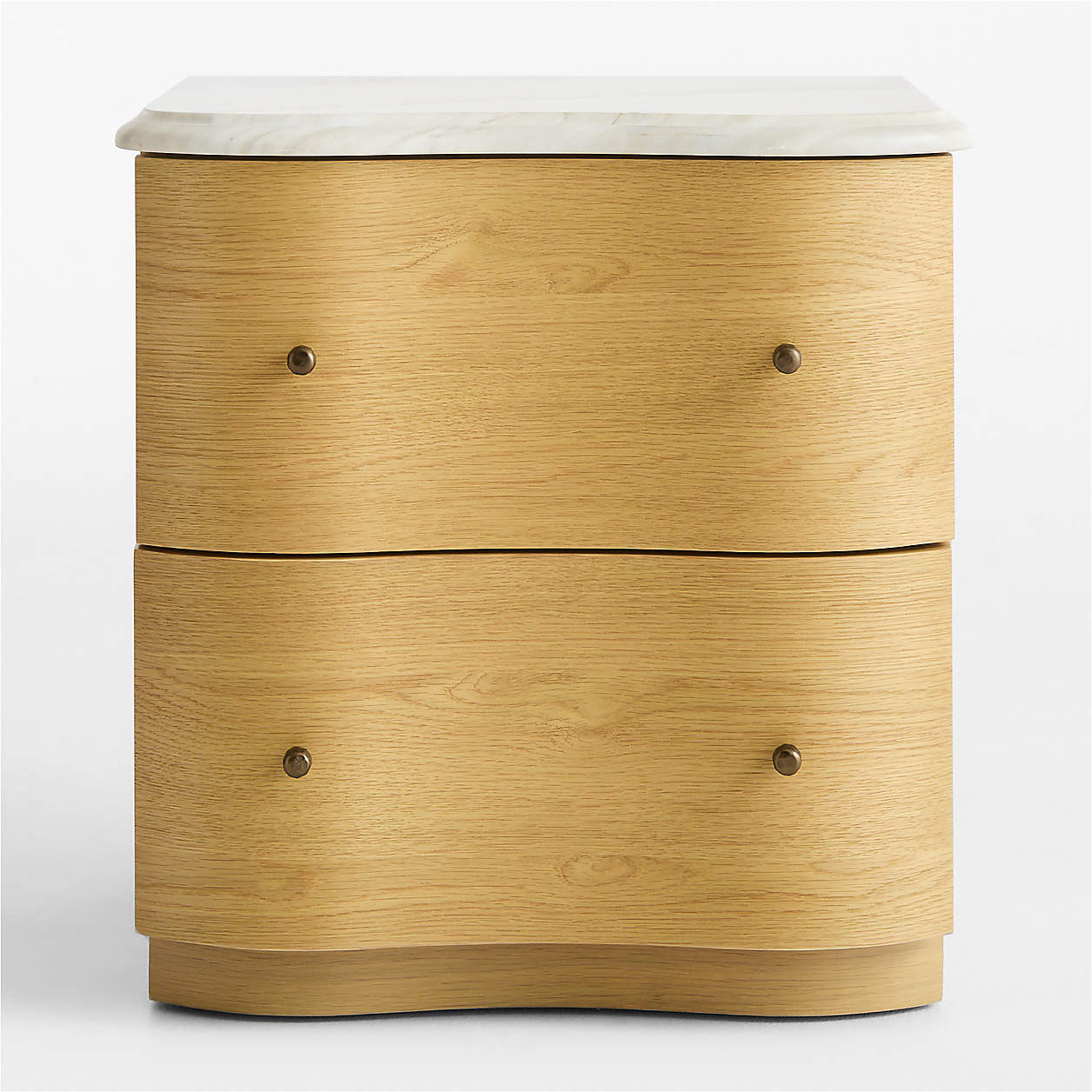 Opaline 21" White Oak Wood Wave Marble Charging Nightstand | Crate & Barrel | Crate & Barrel