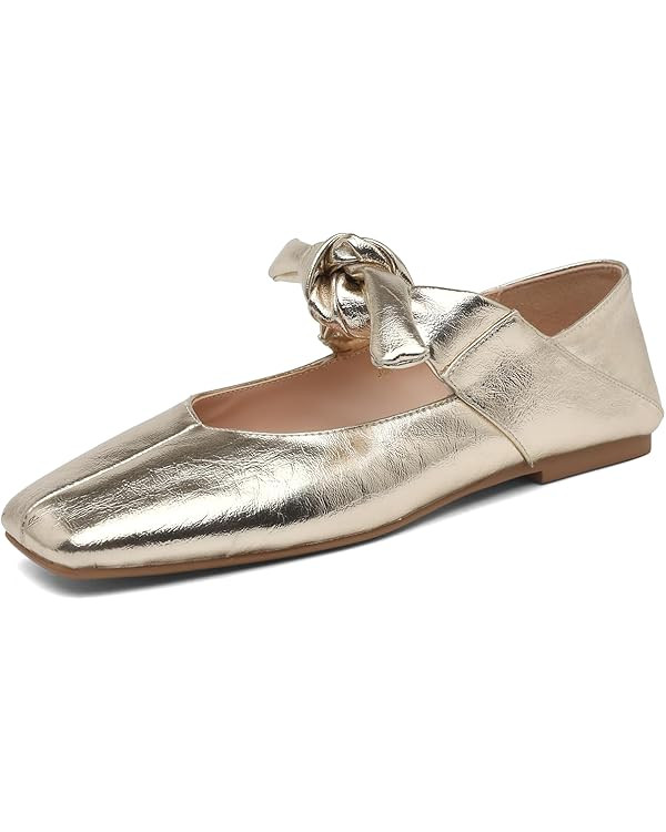 Women’s Flats Square Toe Bow Mary Jane Ballet Flats Fashion Wedding Party Shoes | Amazon (US)