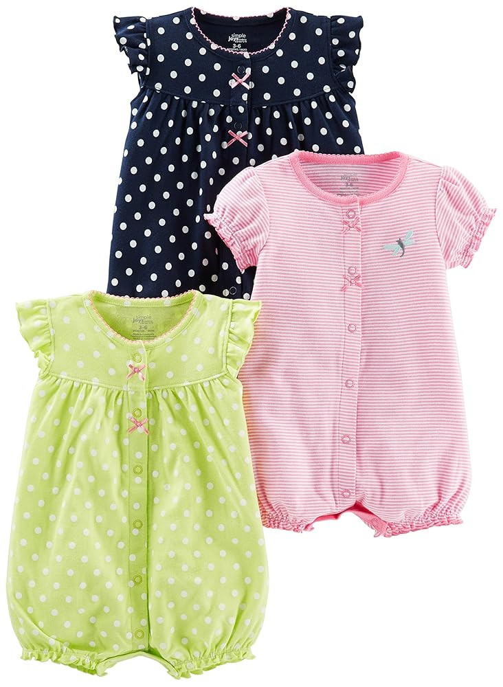 Simple Joys by Carter's baby-girls 3-pack Snap-up Rompers | Amazon (US)