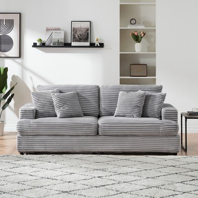 79.3'' Corduroy 3-Seater Sofa with 4 Matching Pillows, Spring Upholstered Cushioning and Stylish Spacious Design | Target