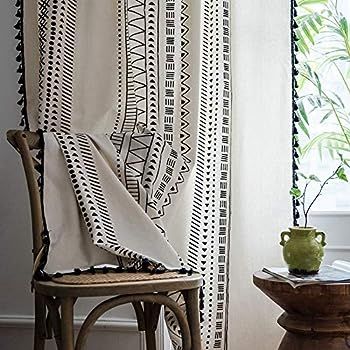 Lahome Bohemian Geometric Tassel Window Curtains - 2 Panels Semi Blackout Cotton Blend Farmhouse Boh | Amazon (US)