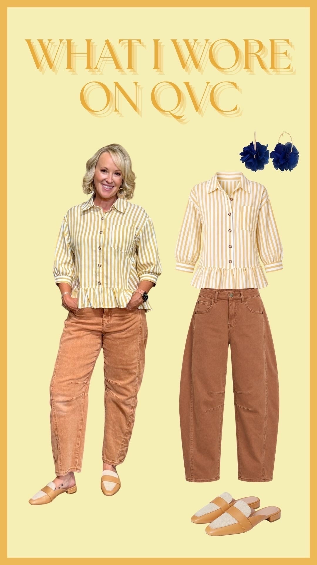 Shop what I wore on QVC 💛 This adorable striped blouse is one of my favorite fall transition pieces and it’s so easy to style! I paired it with these cute barrel pants, my go-to mules, and these fun statement earrings for an easy but polished outfit. Shop my look!

#LTKootd #LTKPetite #LTKOver40