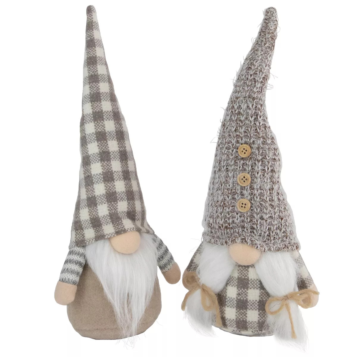Northlight Plush Gingham Nordic Christmas Gnomes Figures - 13" - Beige and White - Set of 2 | Target