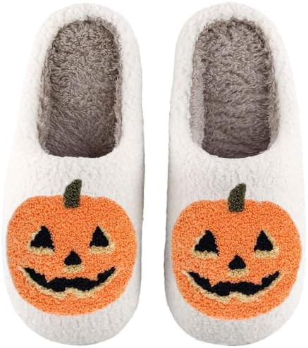 Halloween Slippers Pumpkin Slippers for Womens Mens Cute Comfy Bedroom Shoes,Home House Ladies Fu... | Amazon (US)