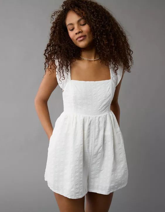 AE Flutter Sleeve Babydoll Romper | American Eagle Outfitters (US & CA)