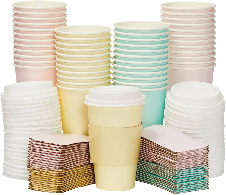 48-Pack 16 oz To Go Coffee Cups with Lids and Sleeves for Baby Shower and Birthday Party Supplies... | Amazon (US)
