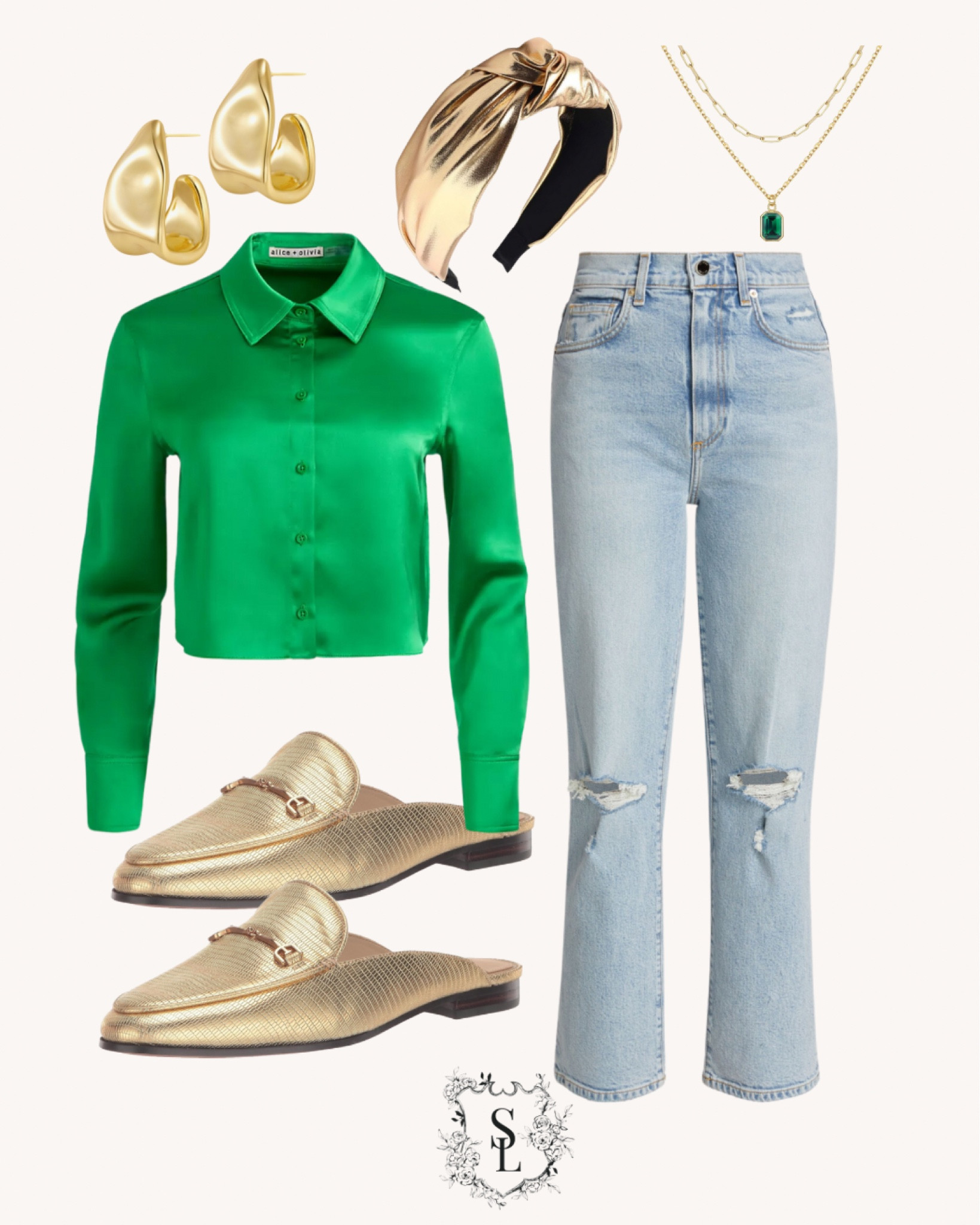 St. Patrick’s Day outfit 🍀 Splurge or save?! Amazon dupes linked under related items.  Promo code: FORYOU will get you 20% off orders of $250 or more at Saks (valid through Thursday 3/29)




seasonal outfits | saint patricks day | mules | gold mules | silk button down | saks fifth avenue | cropped jeans | amazon dupe | amazon jewelry | emerald necklace | shoes | distressed jeans | ootd | what to wear | green outfit | green top | outfit collage | spring outfit

#LTKstyletip #LTKSeasonal #LTKshoecrush