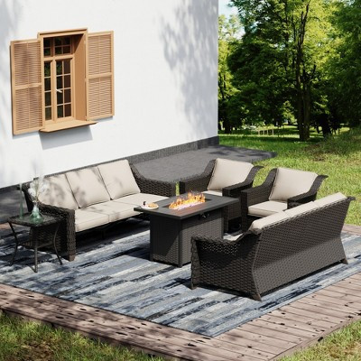 UPTIOT Outdoor Patio Set with Fire Pit Table, Comfortable Sofas, and Rocking Chairs for Backyard Relaxation,Beige | Target