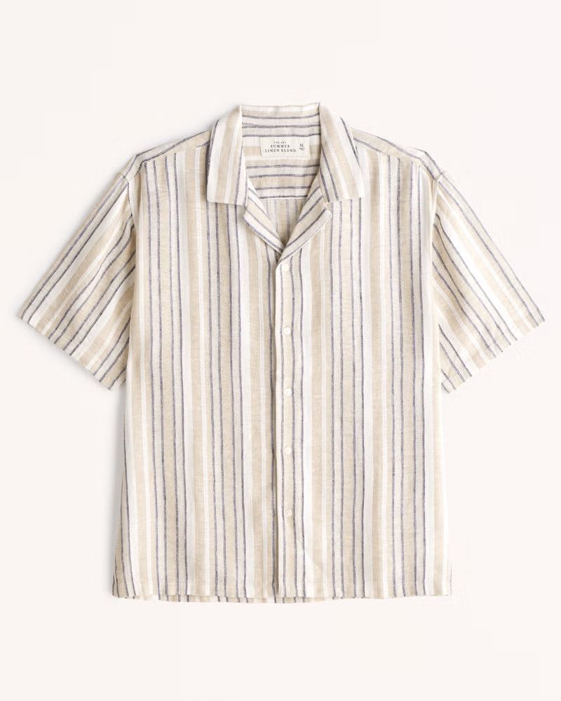 Camp Collar Linen-Blend Button-Up Shirt | Abercrombie & Fitch (US)