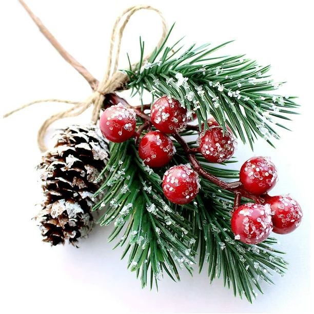 Red Berry Stems Pine Branches Evergreen Christmas Berries Décor 8 PCS Artificial Pine Cones Bran... | Walmart (US)