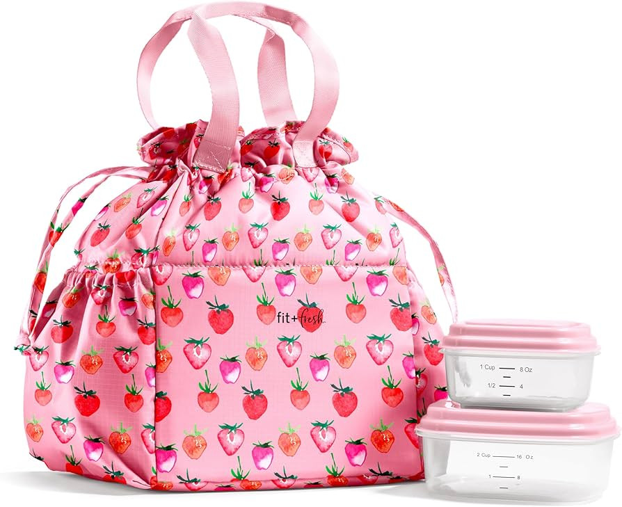 Fit & Fresh Cromwell Drawstring Lunch Bag for Women, Complete Lunch Set with 2 Containers, Stain-... | Amazon (US)