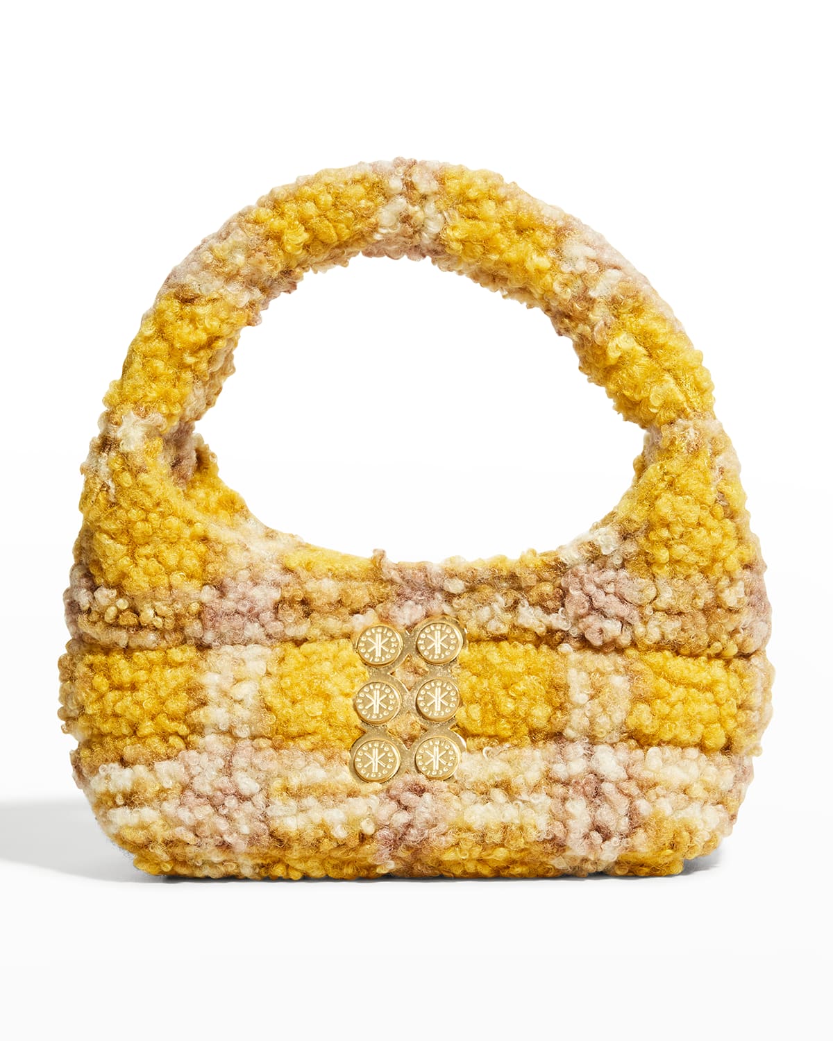Plaid Mini Faux-Fur Hobo Top-Handle Bag | Neiman Marcus