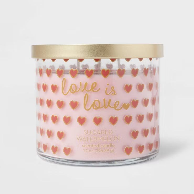 14oz Love is Love Sugared Watermelon Valentine's Day Candle - Threshold™ | Target