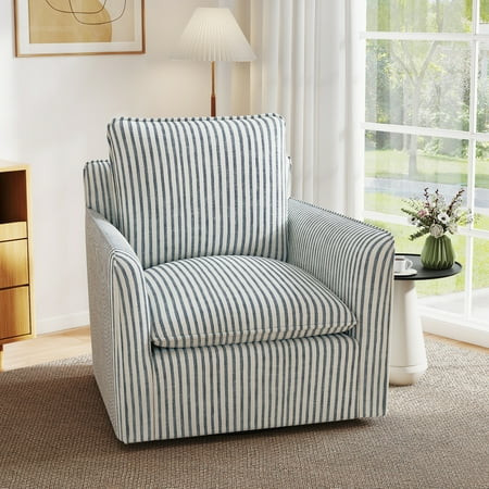 Bonzy Home 360° Swivel Chair with Thick Cushion – Blue Stripe Fabric Accent Chair for Living Room, Bedroom, Office – Fully Assembled | Walmart (US)
