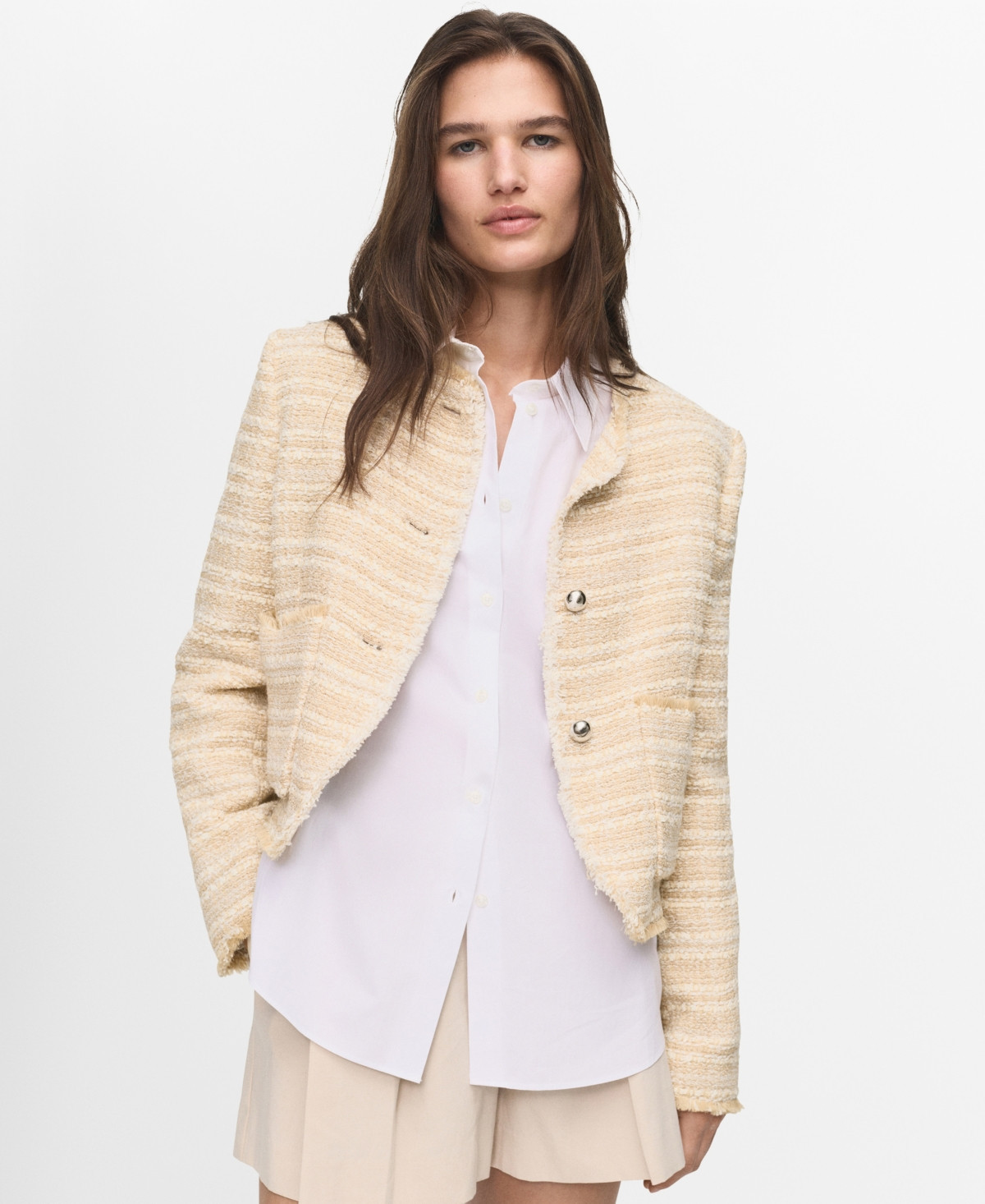 Mango Women's Jewel Buttons Tweed Jacket - Beige | Macy's