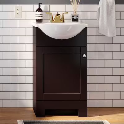 Style Selections  Euro 18-in Espresso Single Sink Bathroom Vanity with White Cultured Marble Top | Lowe's
