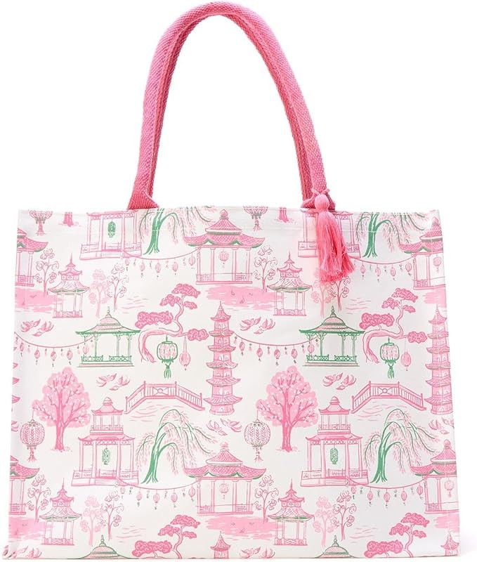 Two's Company Mahjong Block Print Pattern Tote Bag, 18-Inch, Cotton Canvas, Multicolor | Amazon (US)