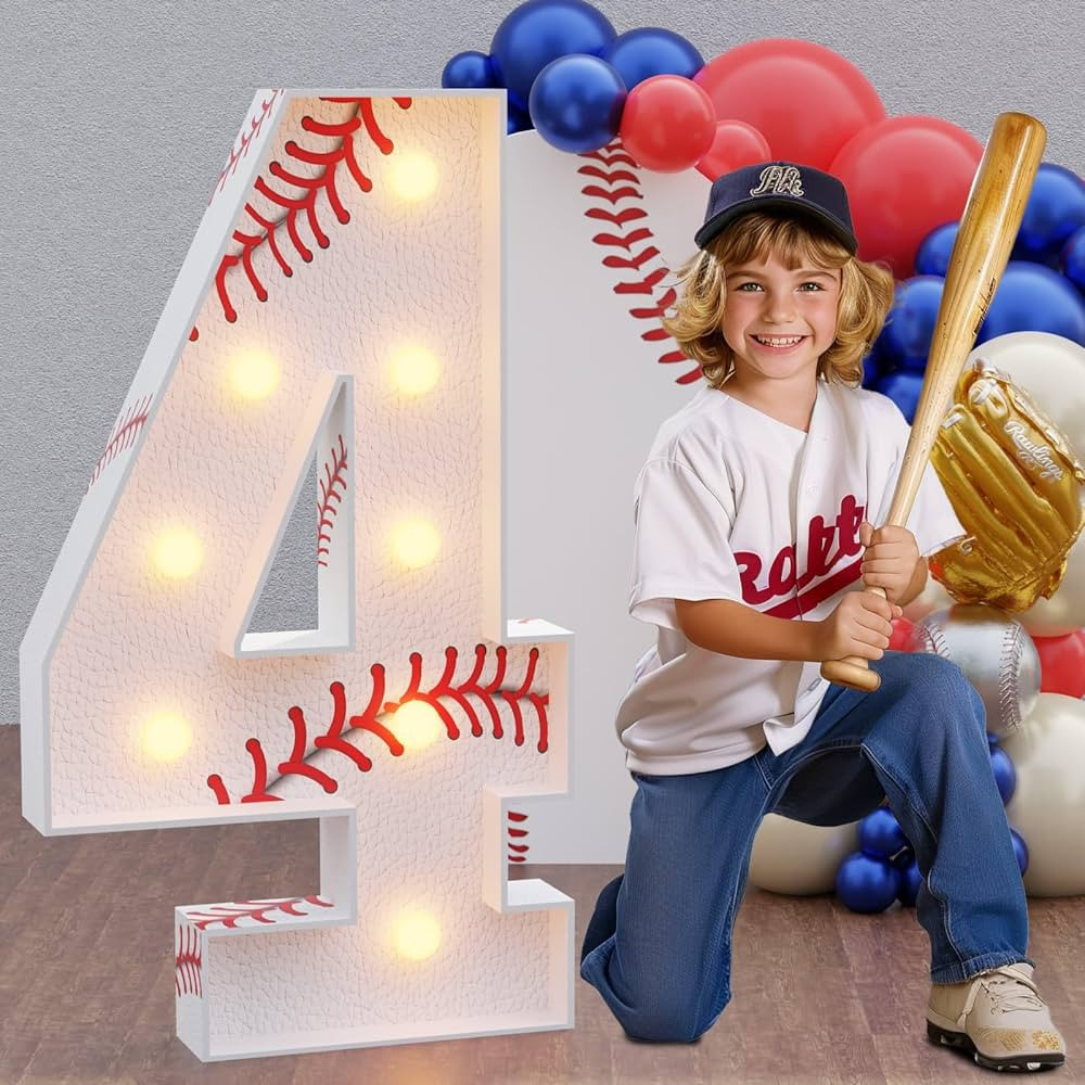 Marquee Numbers Baseball Birthday Decorations: 3ft Large Party Decor Boy 4th 14th Big Light Up Ca... | Amazon (US)