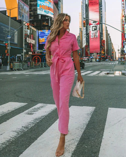 Dumbo Cotton Pocketed Denim Jumpsuit - Pink | VICI