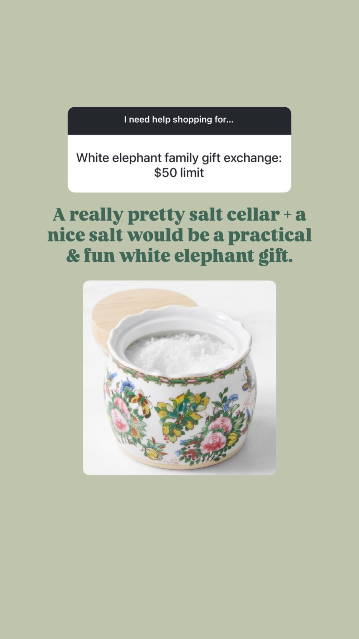 This salt cellar would be a good gift for a family gift exchange! I love this one with the florals, but I also linked a marble stone one! 

Loverly Grey, family gift exchange, kitchen gifts, gift ideas for the one who loves to cook

#LTKGiftGuide