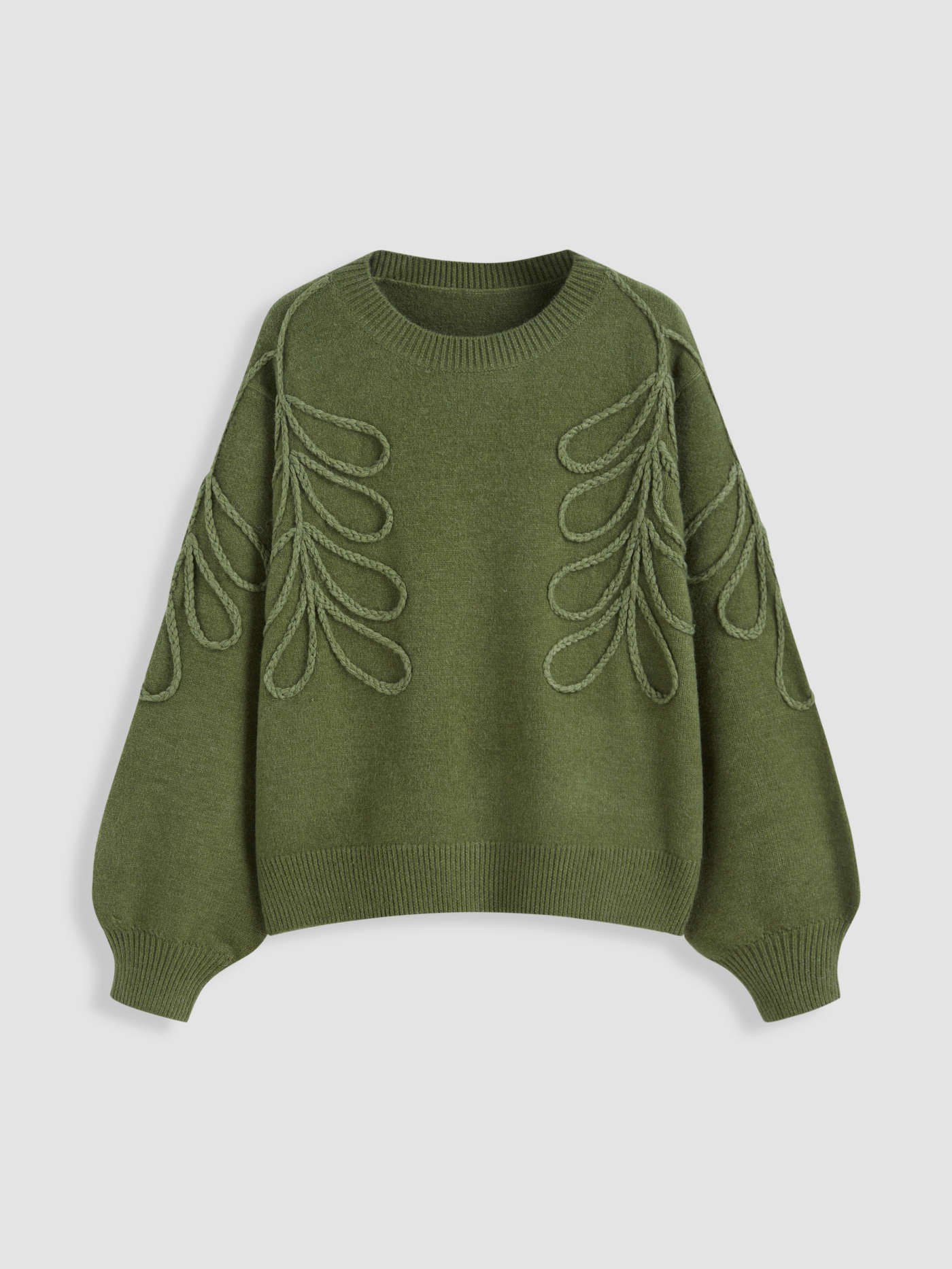 Knit Round Neckline Leaf Braid Oversized Sweater | Cider