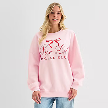 Nicelist Womens Juniors Crew Neck Long Sleeve Sweatshirt, Color: Pink - JCPenney | JCPenney