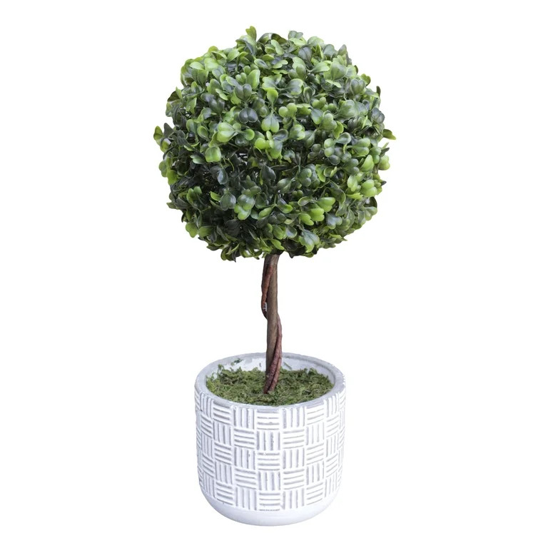 Mainstays 15"Artificial Boxwood Topiary Plant in Gray Cement Planter (15"H x 7"W x 7"D) | Walmart (US)