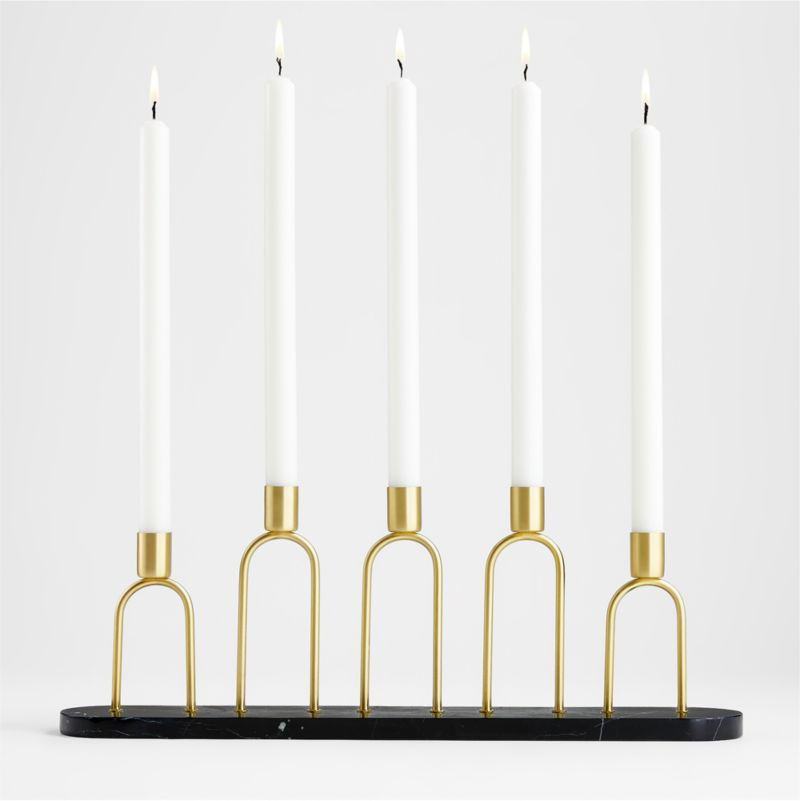 Cassia Marble and Brass Taper Candle Centerpiece | Crate and Barrel | Crate & Barrel