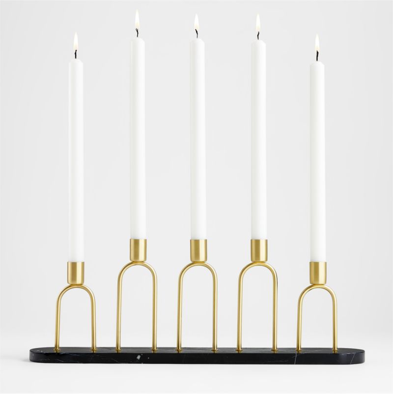 Cassia Marble and Brass Taper Candle Centerpiece | Crate and Barrel | Crate & Barrel