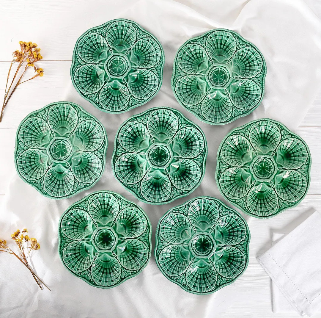 Sarreguemines Green Oyster Plate - Majolica French Barbotine Oyster Plate From 1930 - Antique Cer... | Etsy (US)