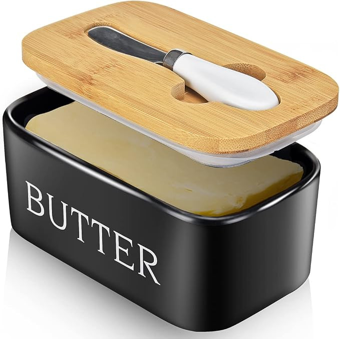 Butter Dish with Lid: Large Butter Dish for Countertop - Ceramic Butter Keeper Container with Kni... | Amazon (US)