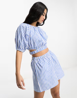 ASOS DESIGN pull on short in stripe blue - part of a set | ASOS (Global)