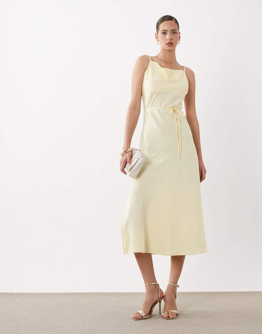 YAS satin cami midi dress in pastel yellow | ASOS (Global)