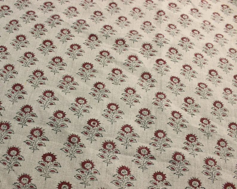 Hand Block Print Fabric | By The Yard | Floral Pattern Art | Pure Linen  | Home decor Material Fa... | Etsy (US)