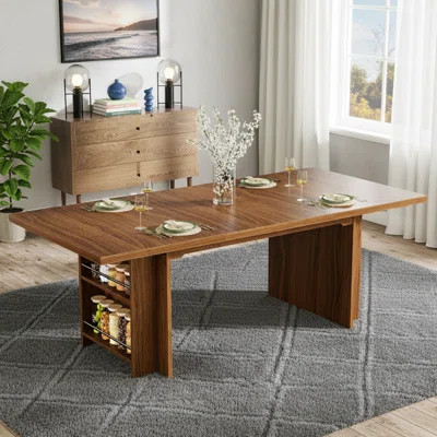 63" Farmhouse Dining Table Wooden Kitchen Table with Shelves for 6 to 8 | Wayfair North America