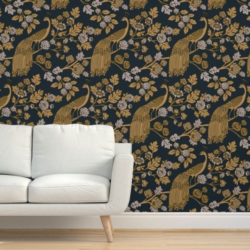 Peacock Garden {Midnight/Gold} | Spoonflower | Spoonflower