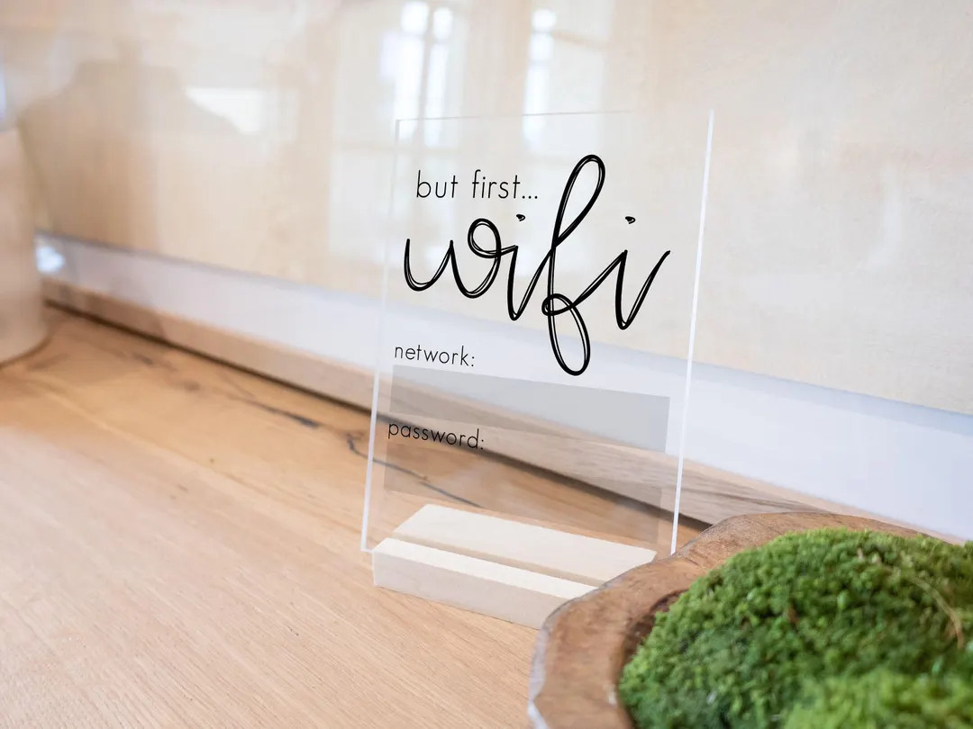 Acrylic Custom Wifi Password Sign for Guests in home office business or rental (wood stand includ... | Etsy (US)