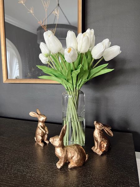 Spring / Easter decor gold bunnies silk tulips 

#LTKSeasonal #LTKhome #LTKunder50