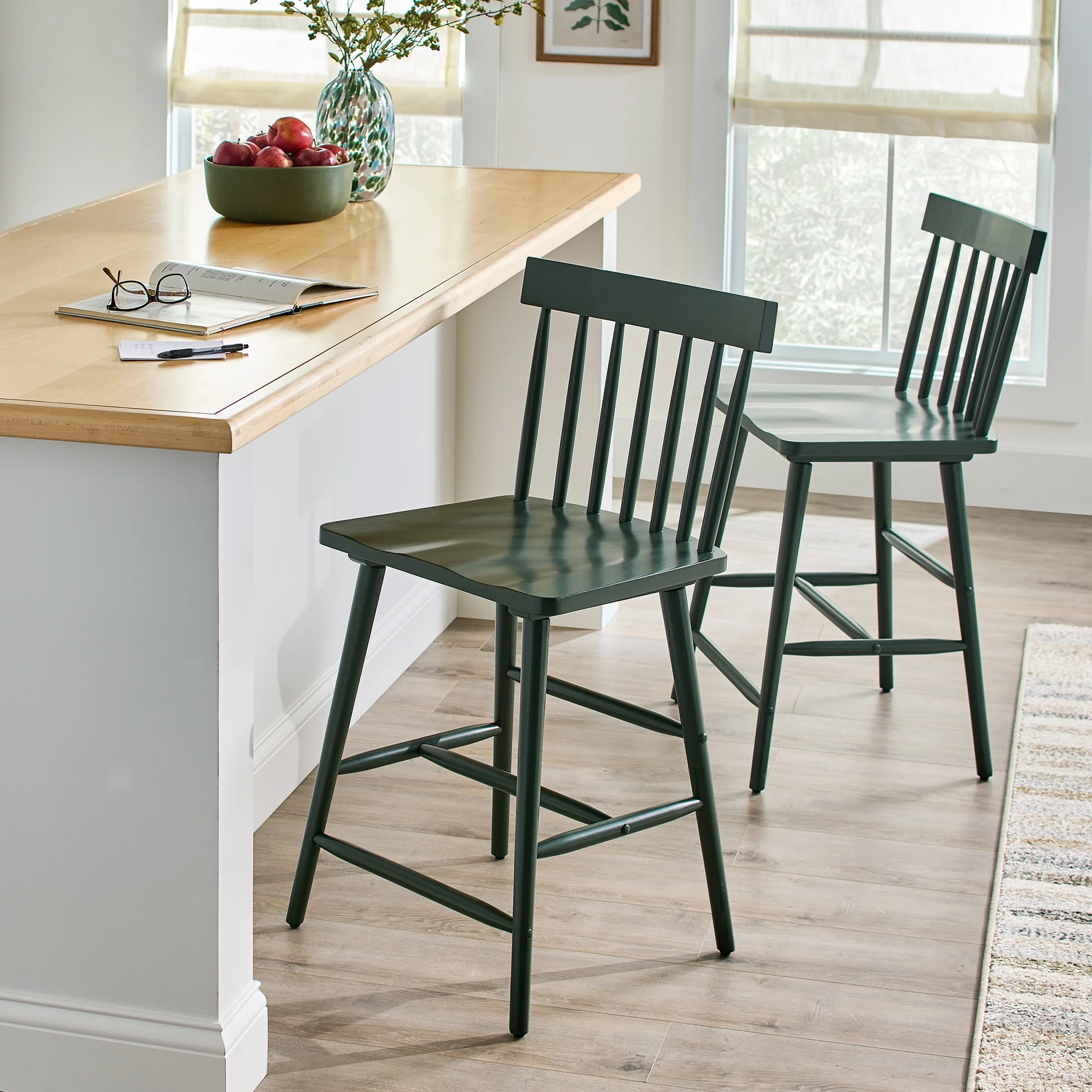 Better Homes & Gardens Gerald Counter Stool 2 Pack, Deep Green Finish | Walmart (US)